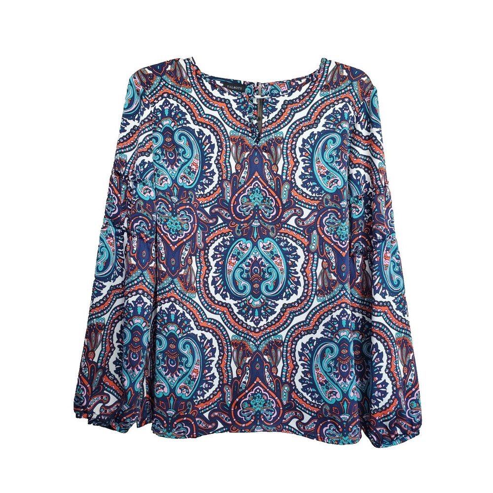 Talbots Paisley Keyhole Neck Balloon Sleeve Blouse Size Medium Boho